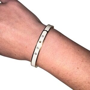 Henri‎ Bendel Gold Tone White Enamel Hinged Belt Bangle Bracelet Women